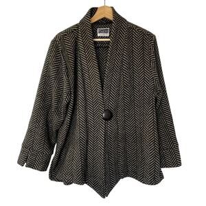 Vintage Tomkins wool black beige herringbone chevron one button jacket women's L
